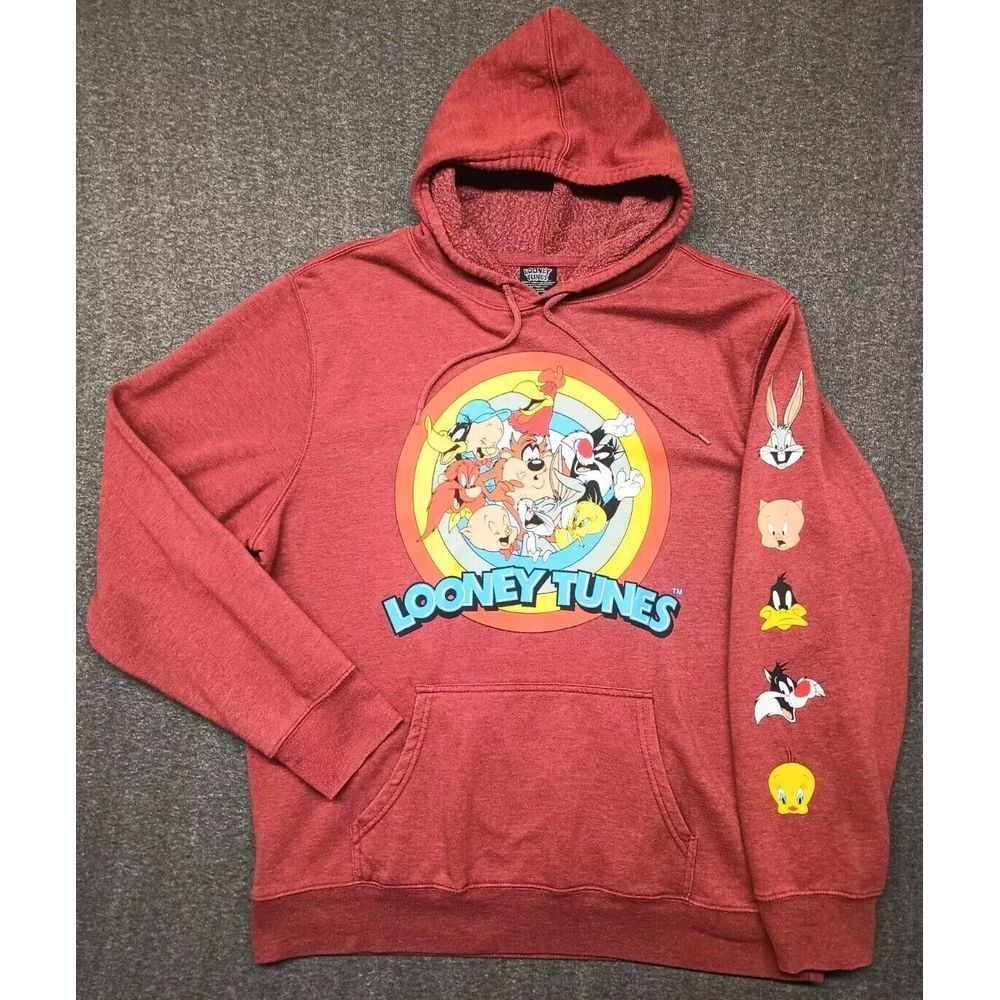 Warner Brothers Looney Tunes Rust Hoodie Sz XL‎ Sleeve Design